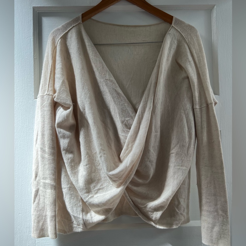 Club Monaco Cashmere Wrap Sweater - Light Grey / Cream - Size Small